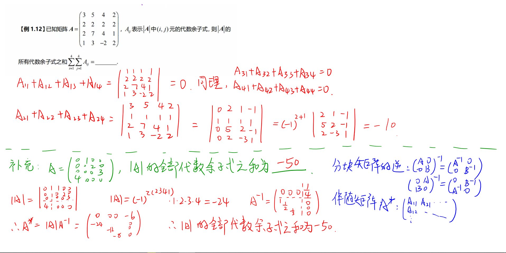 所有代数余子式之和