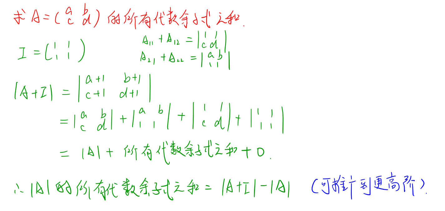 求所有代数余子式之和的另一种方法